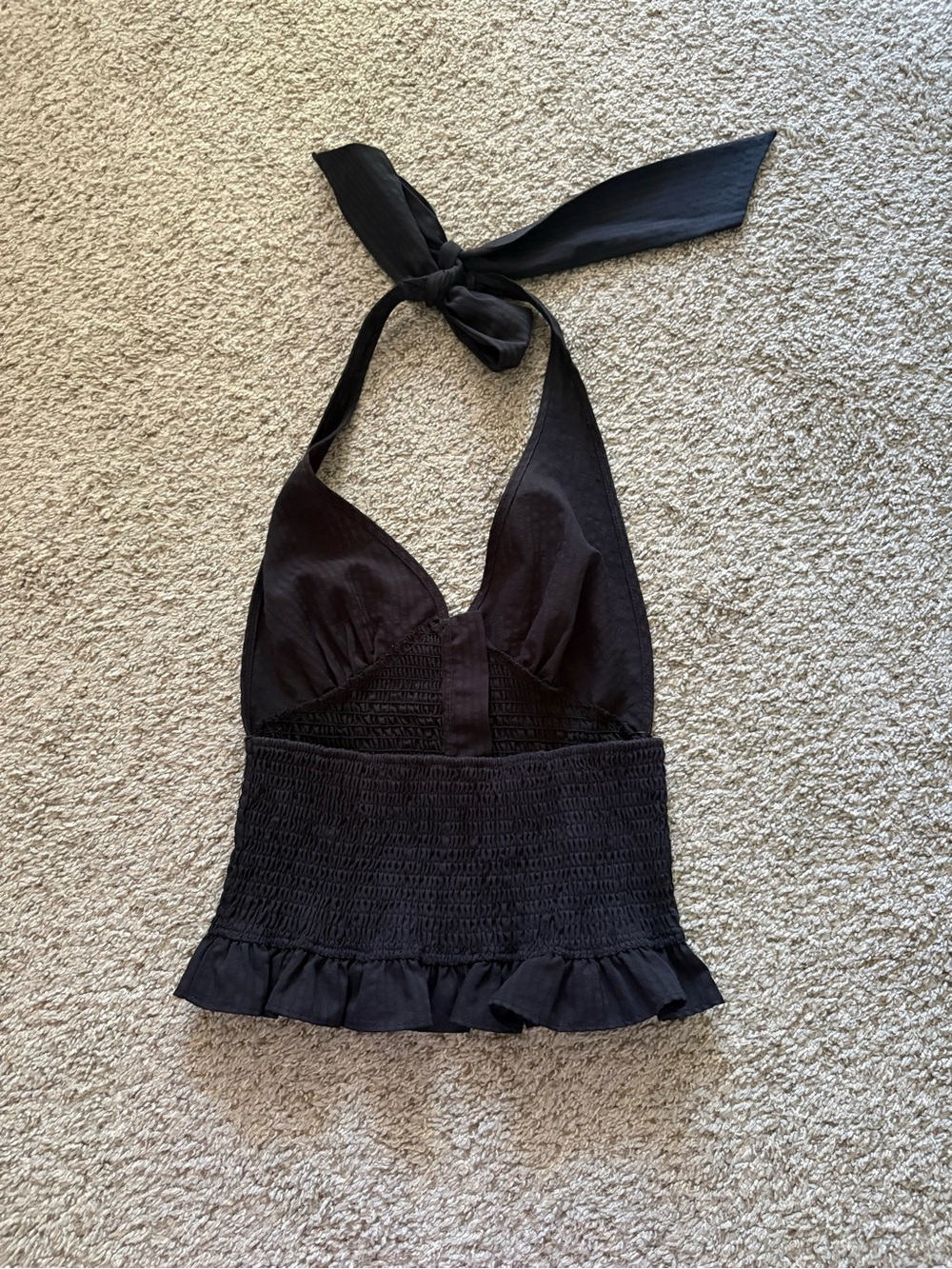 Zara Black Halter Smocked Button-Front Cami - Picture 2 of 3
